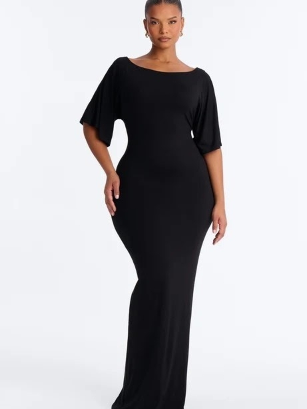 Black Maxi Dress with Flutter Elbow Sleeves